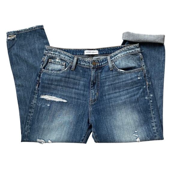 Flying Monkey 29 Distressed Boyfriend Jeans | High Rise Medium Wash, Cotton, NWT - Picture 2 of 9